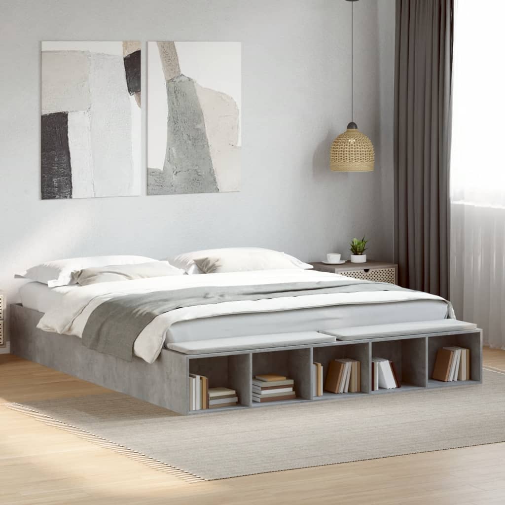 Bed Frame Concrete Grey 180X200 Cm Super King Engineered Wood