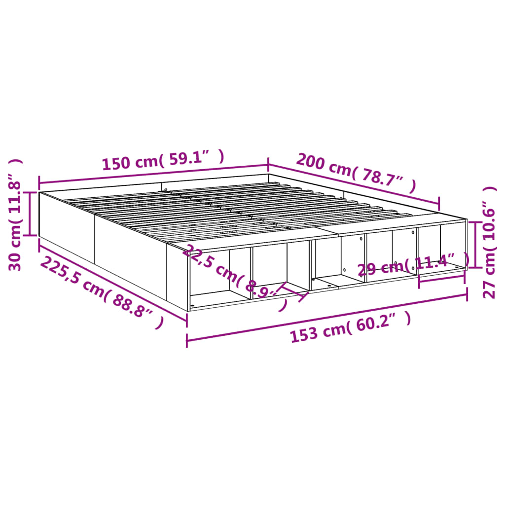 Bed Frame White 150X200 Cm King Size Engineered Wood