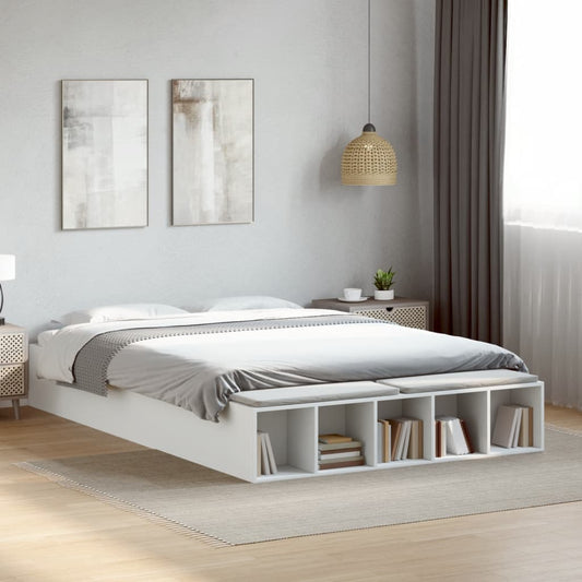 Bed Frame White 150X200 Cm King Size Engineered Wood