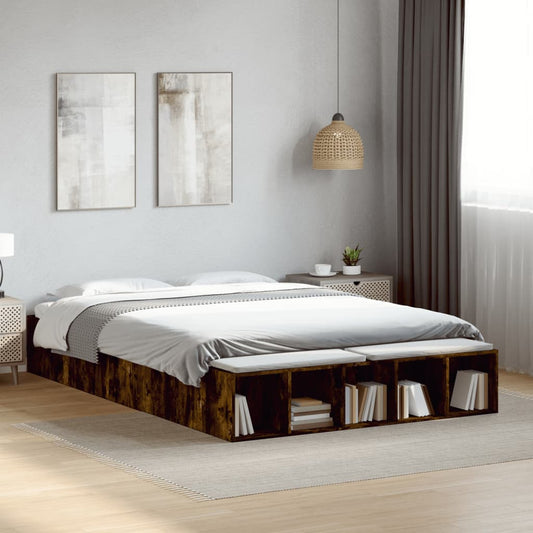 Bed Frame Smoked Oak 150X200 Cm King Size Engineered Wood