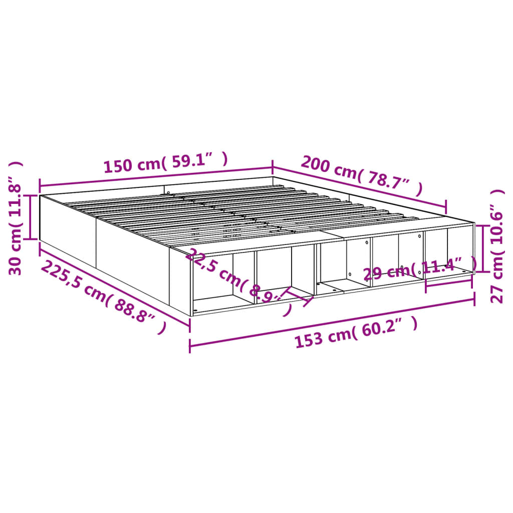 Bed Frame Brown Oak 150X200 Cm King Size Engineered Wood