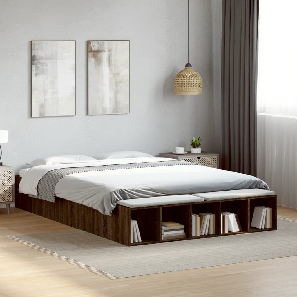 Bed Frame Brown Oak 150X200 Cm King Size Engineered Wood