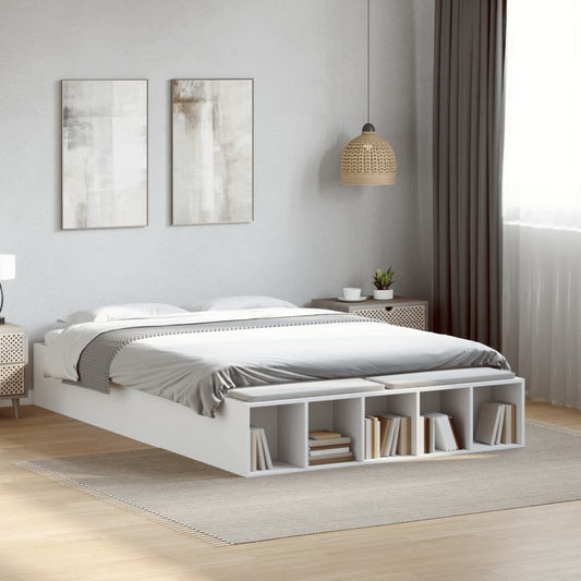 Bed Frame White 135X190 Cm Double Engineered Wood