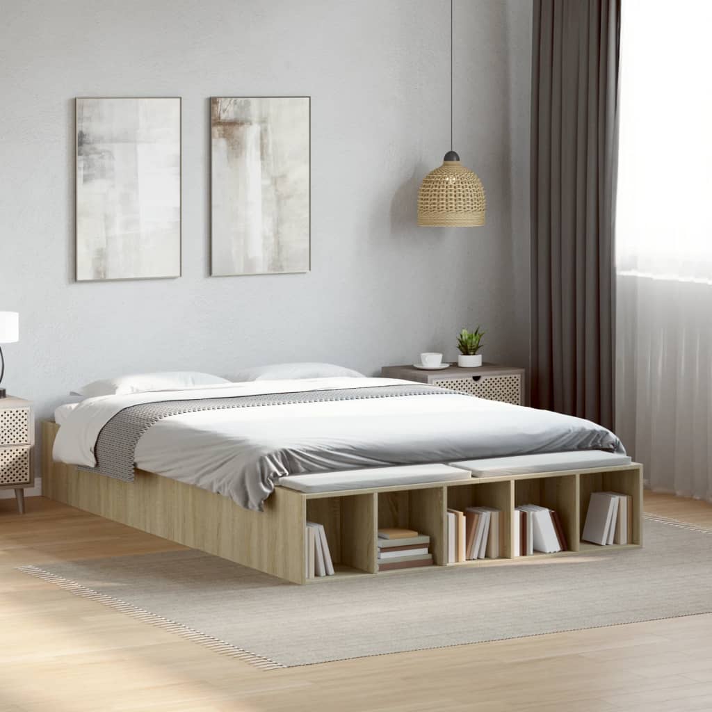 Bed Frame Sonoma Oak 135X190 Cm Double Engineered Wood