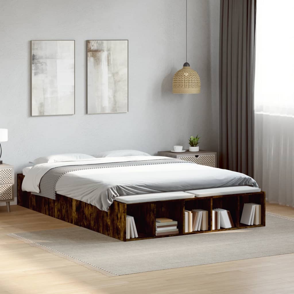 Bed Frame Smoked Oak 135X190 Cm Double Engineered Wood