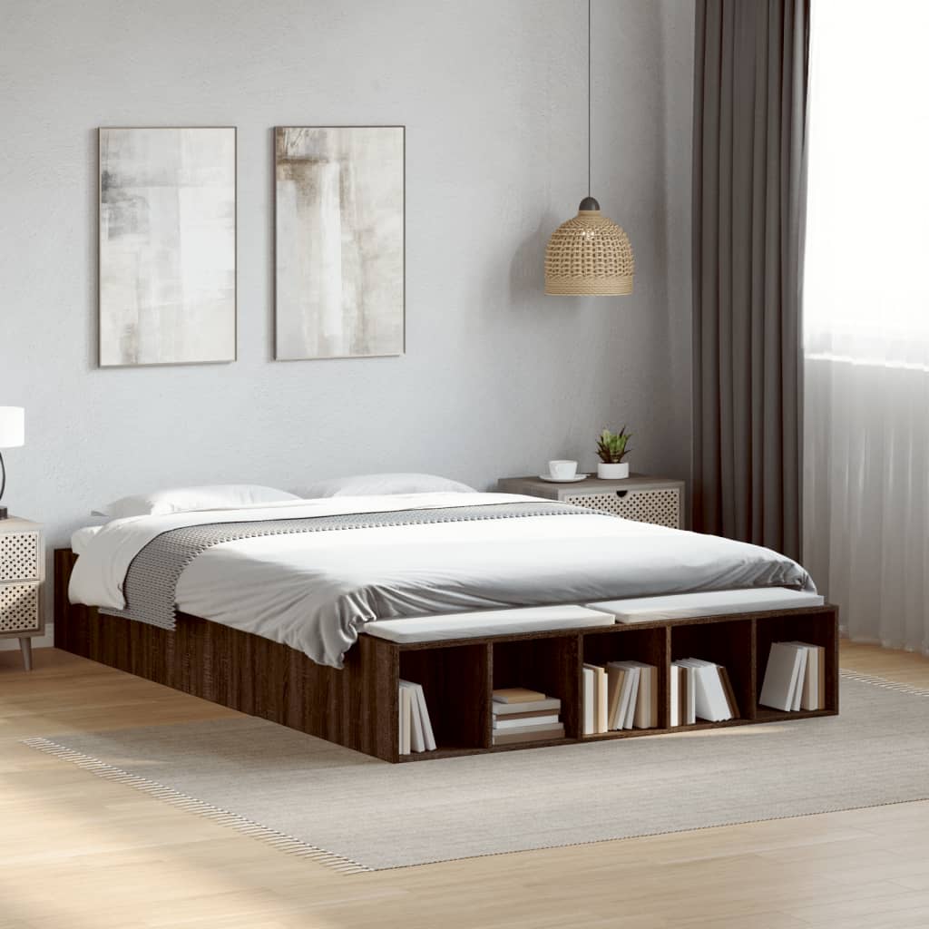 Bed Frame Brown Oak 120X190 Cm Small Double Engineered Wood