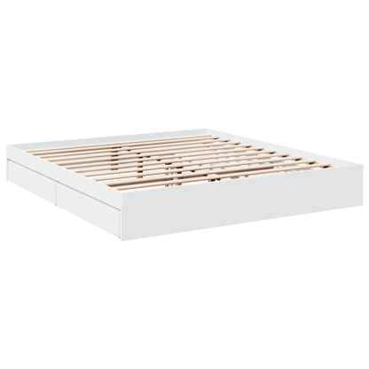 Bed Frame With Drawers White 180X200 Cm Super King Engineered Wood