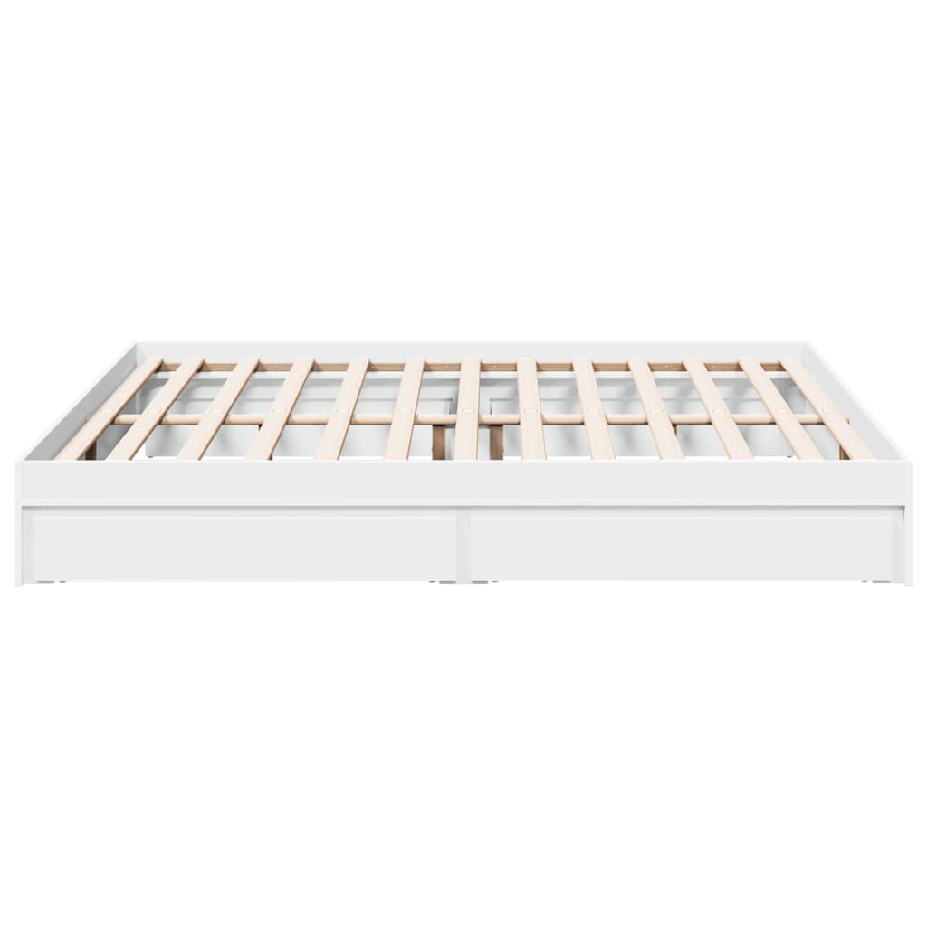 Bed Frame With Drawers White 180X200 Cm Super King Engineered Wood