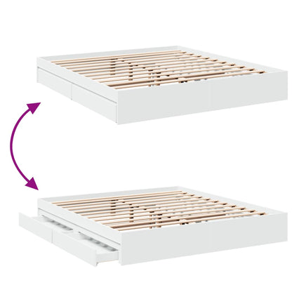 Bed Frame With Drawers White 180X200 Cm Super King Engineered Wood