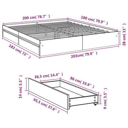 Bed Frame With Drawers White 180X200 Cm Super King Engineered Wood