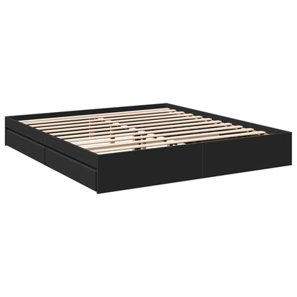 Bed Frame With Drawers Black 180X200 Cm Super King Engineered Wood