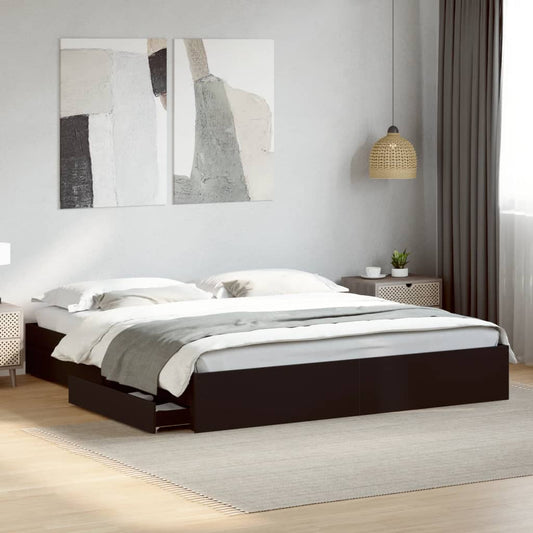 Bed Frame With Drawers Black 180X200 Cm Super King Engineered Wood