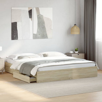 Bed Frame With Drawers Sonoma Oak 180X200 Cm Super King Engineered Wood