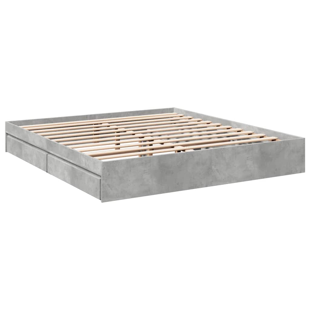 Bed Frame With Drawers Concrete Grey 180X200 Cm Super King Engineered Wood