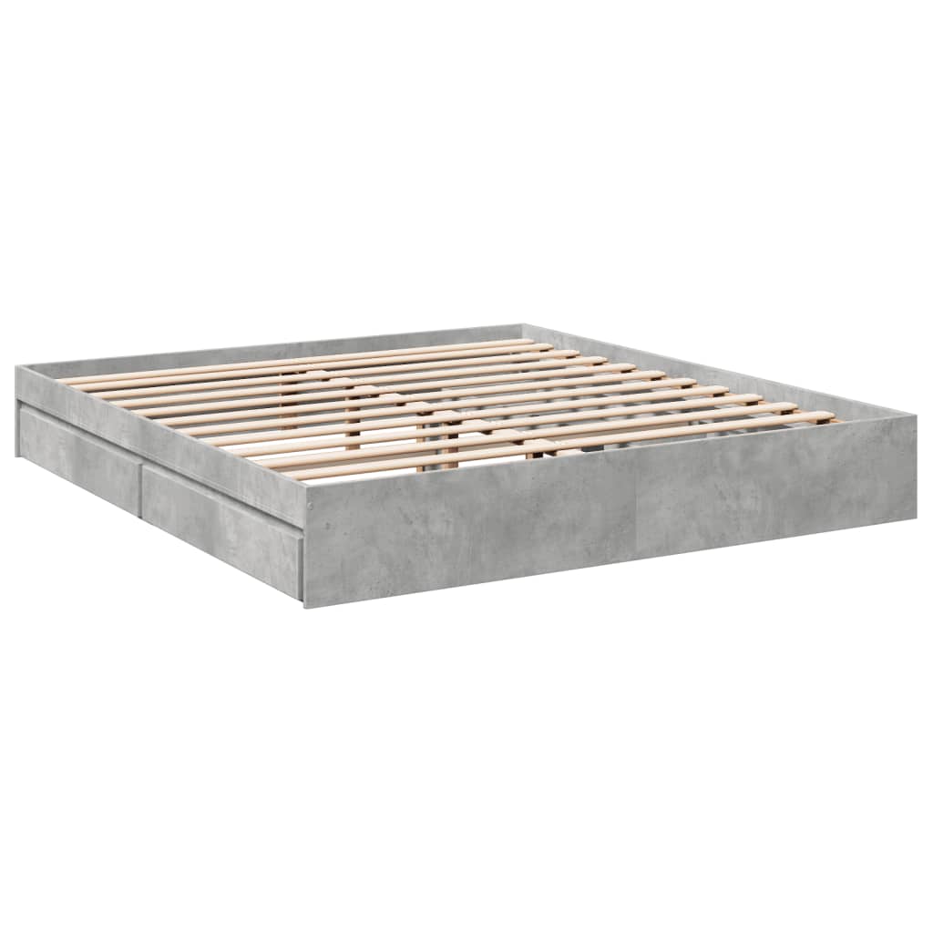 Bed Frame With Drawers Concrete Grey 180X200 Cm Super King Engineered Wood