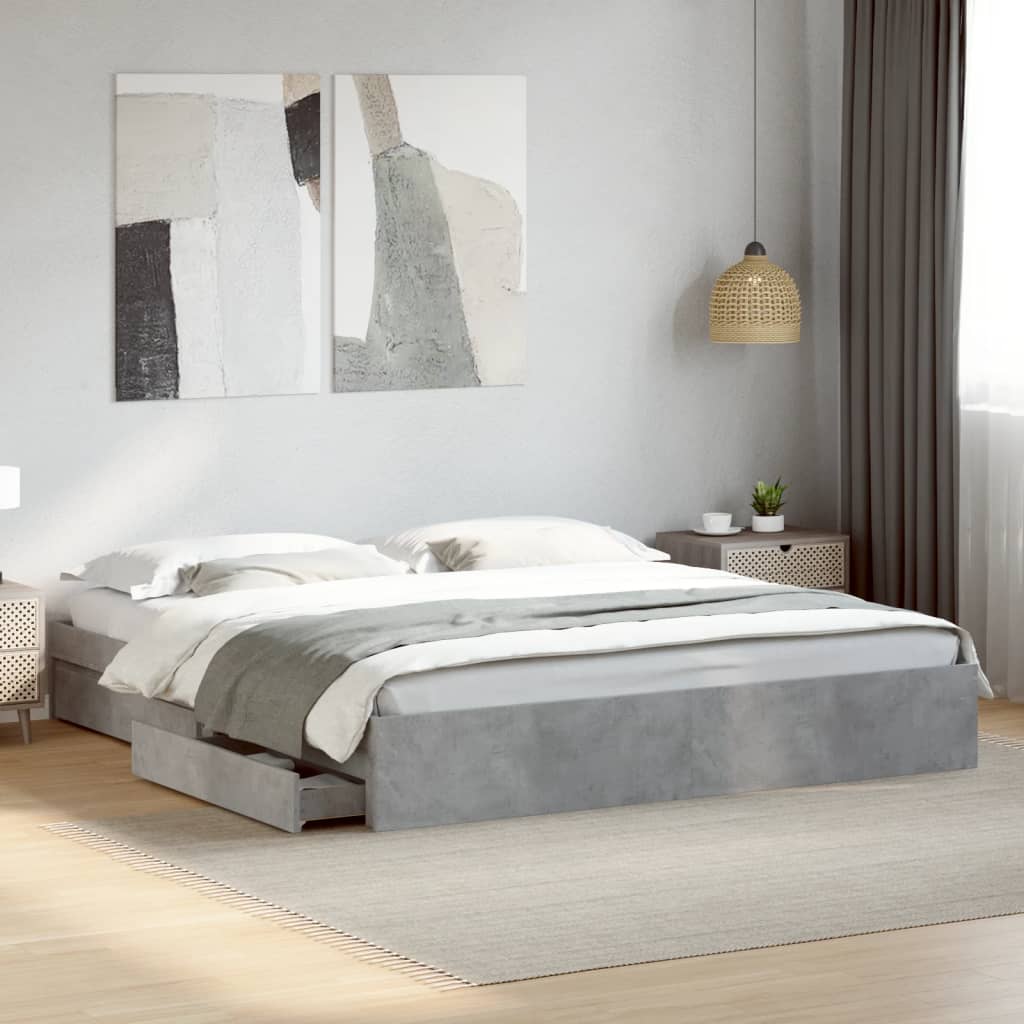 Bed Frame With Drawers Concrete Grey 180X200 Cm Super King Engineered Wood