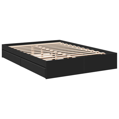 Bed Frame With Drawers Black 150X200 Cm King Size Engineered Wood