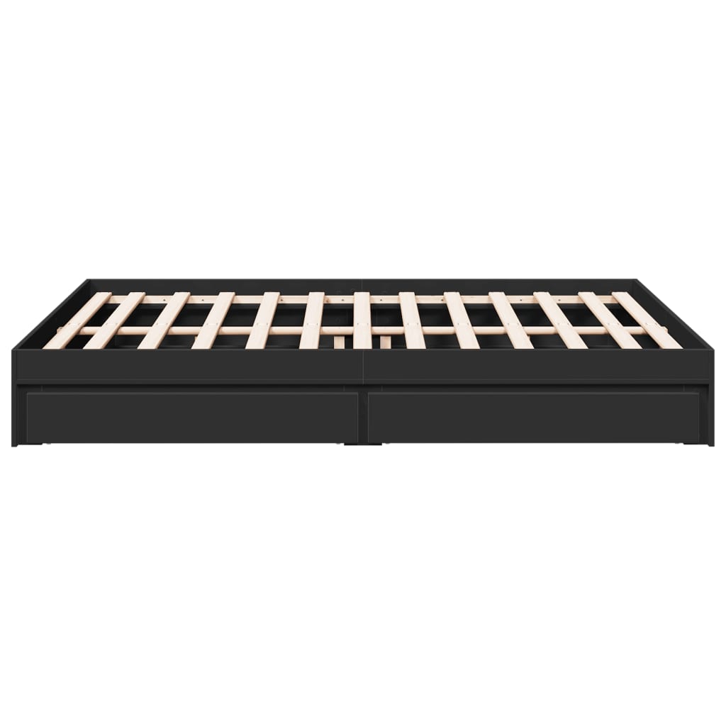 Bed Frame With Drawers Black 150X200 Cm King Size Engineered Wood