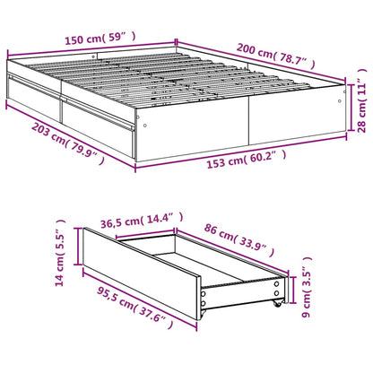 Bed Frame With Drawers Sonoma Oak 150X200 Cm King Size Engineered Wood