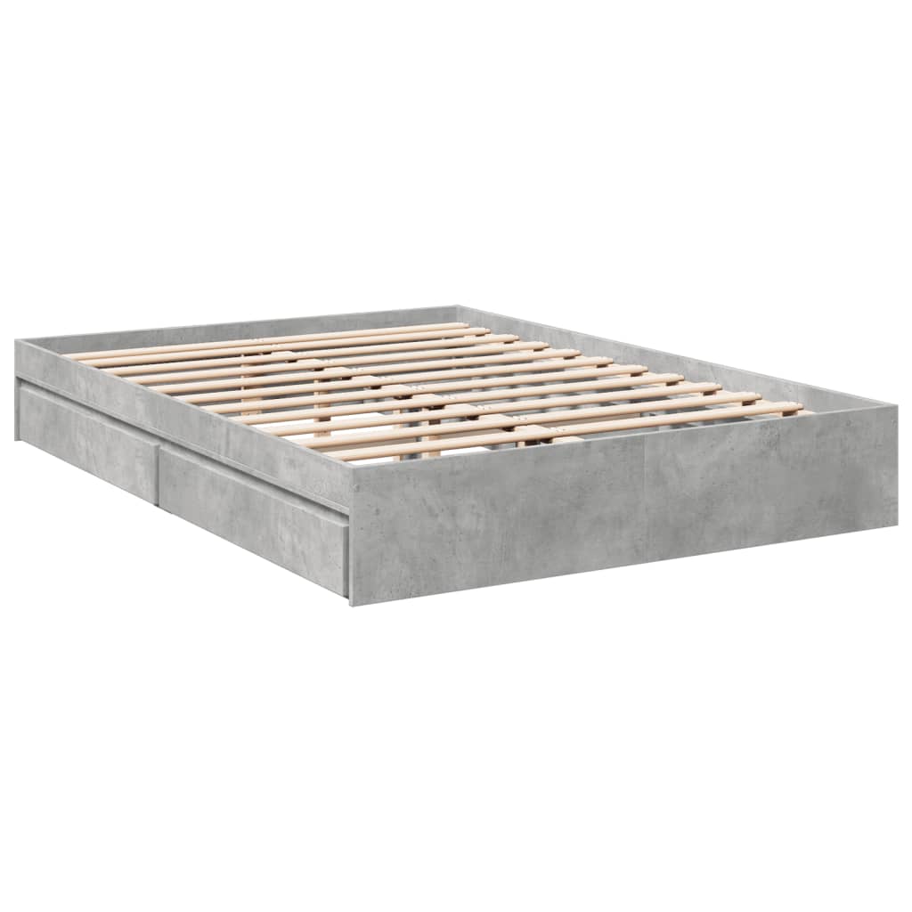 Bed Frame With Drawers Concrete Grey 150X200 Cm King Size Engineered Wood