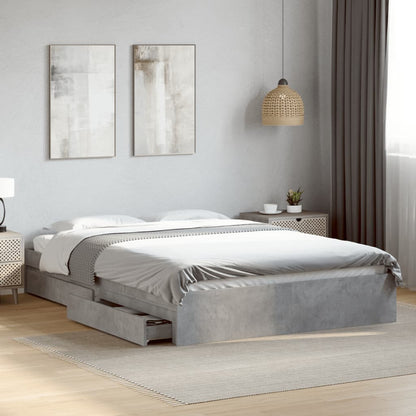 Bed Frame With Drawers Concrete Grey 150X200 Cm King Size Engineered Wood