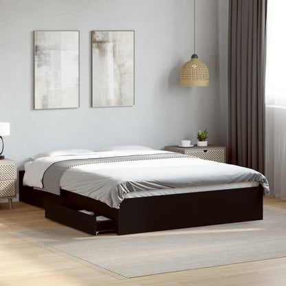 Bed Frame With Drawers Black 140X200 Cm Engineered Wood