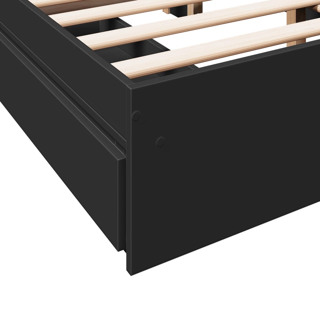 Bed Frame With Drawers Black 135X190 Cm Double Engineered Wood