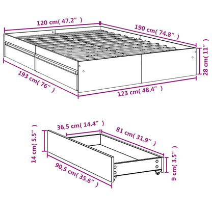 Bed Frame With Drawers Without Mattress Black 120X190 Cm Small Double