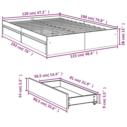 Bed Frame With Drawers Without Mattress Sonoma Oak 120X190 Cm Small Double