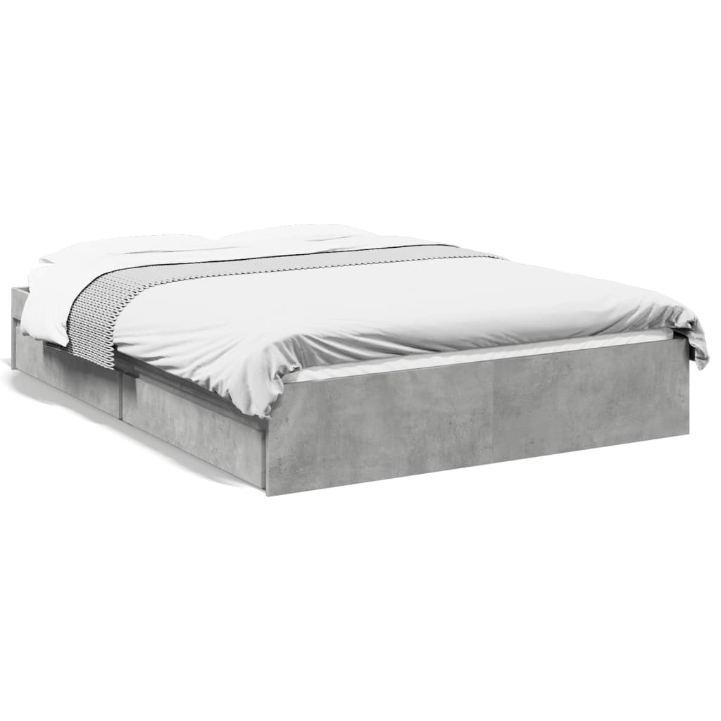 Bed Frame With Drawers Without Mattress Concrete Grey 120X190 Cm Small Double