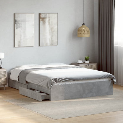 Bed Frame With Drawers Without Mattress Concrete Grey 120X190 Cm Small Double