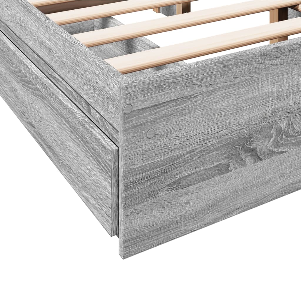 Bed Frame With Drawers Grey Sonoma 120X190 Cm Small Double Engineered Wood