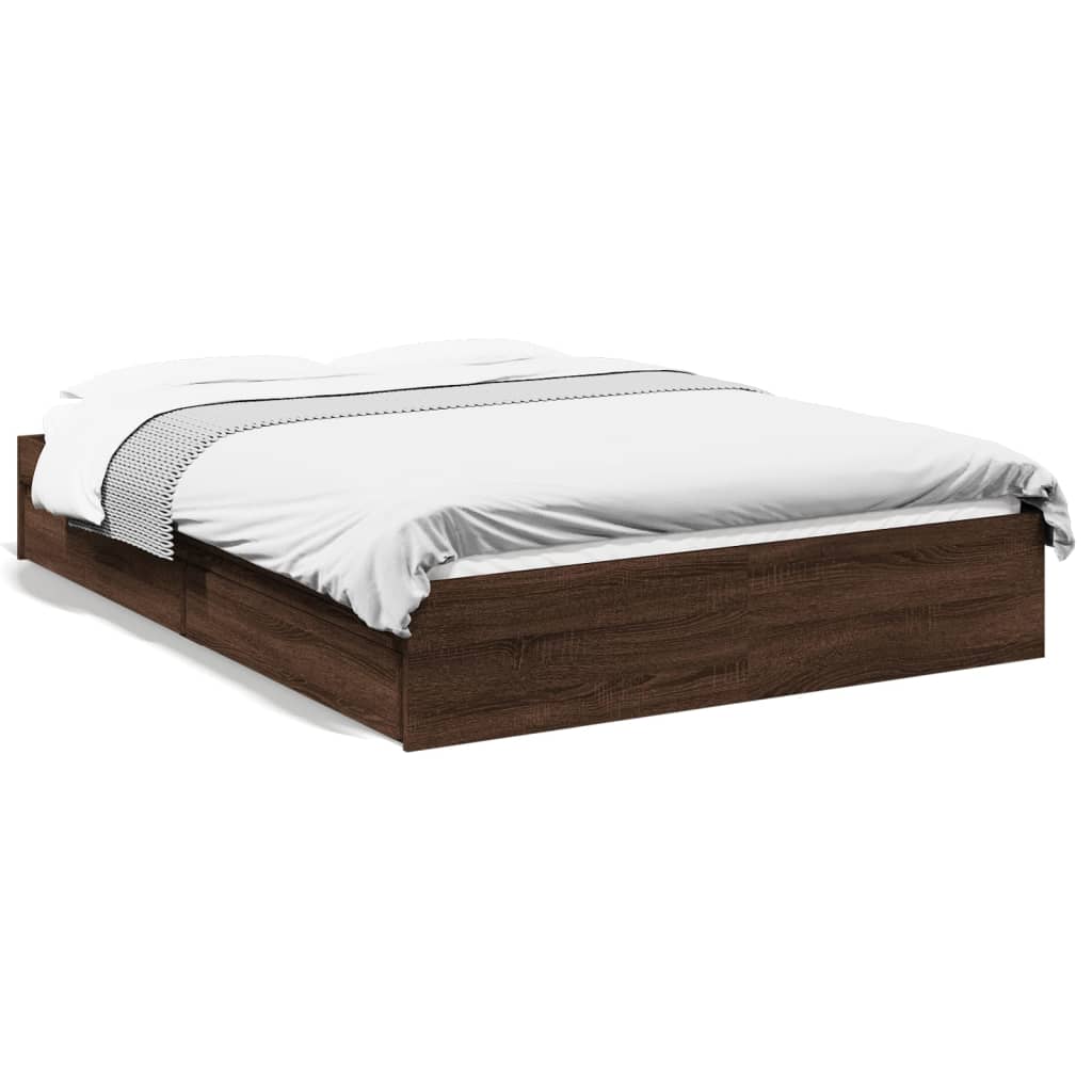 Bed Frame With Drawers Without Mattress Brown Oak 120X190 Cm Small Double