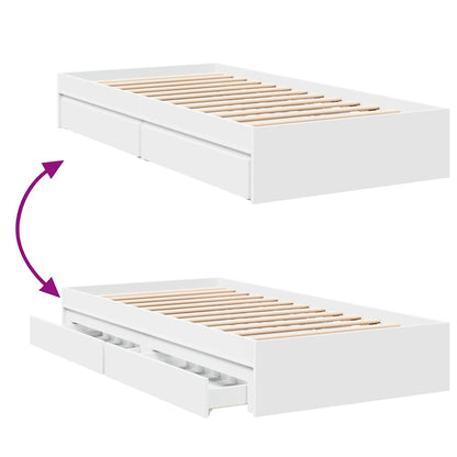 Bed Frame With Drawers White 90X190 Cm Single Engineered Wood