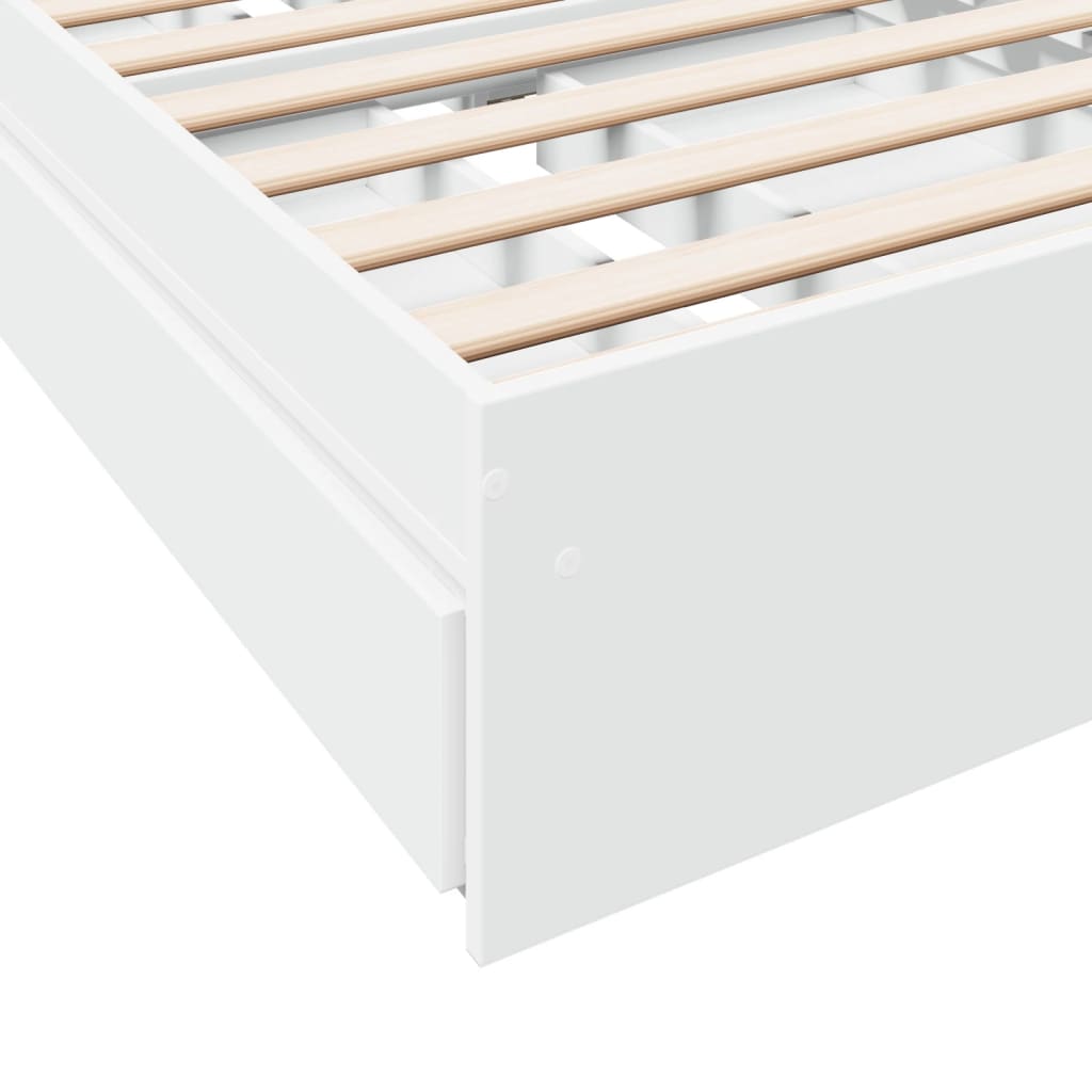 Bed Frame With Drawers White 90X190 Cm Single Engineered Wood