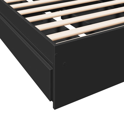 Bed Frame With Drawers Black 90X190 Cm Single Engineered Wood