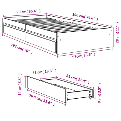 Bed Frame With Drawers Black 90X190 Cm Single Engineered Wood