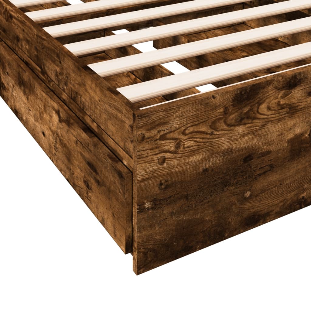 Bed Frame With Drawers Smoked Oak 90X190 Cm Single Engineered Wood