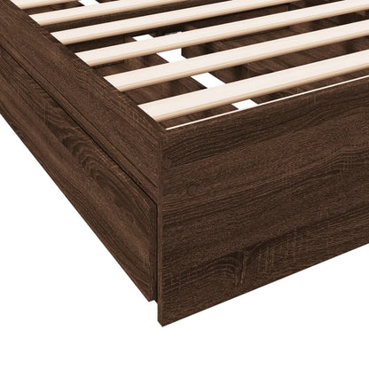 Bed Frame With Drawers Brown Oak 90X190 Cm Single Engineered Wood