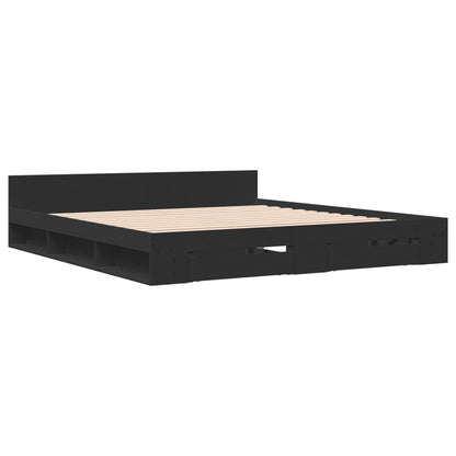 Bed Frame With Drawers Black 180X200 Cm Super King Engineered Wood