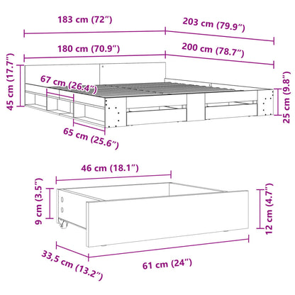 Bed Frame With Drawers Black 180X200 Cm Super King Engineered Wood