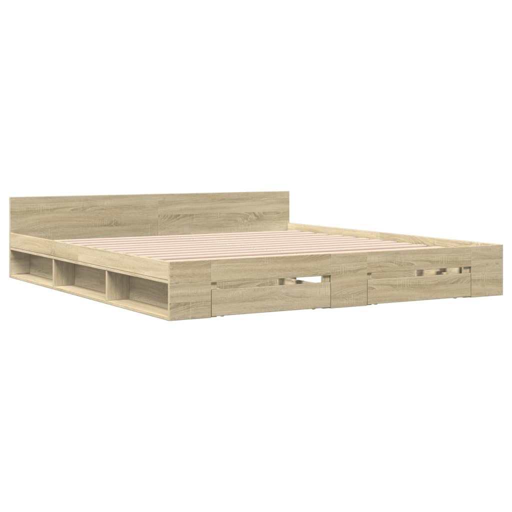 Bed Frame With Drawers Sonoma Oak 180X200 Cm Super King Engineered Wood