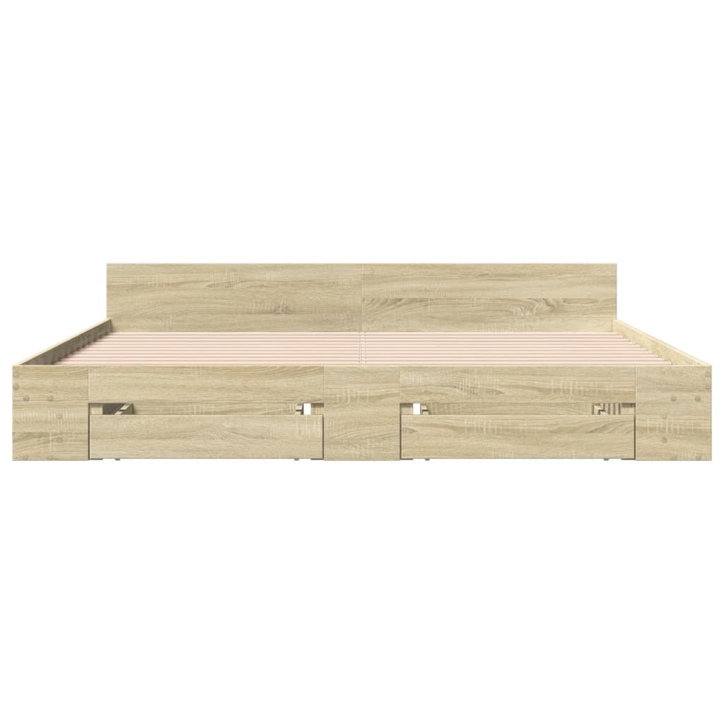 Bed Frame With Drawers Sonoma Oak 180X200 Cm Super King Engineered Wood