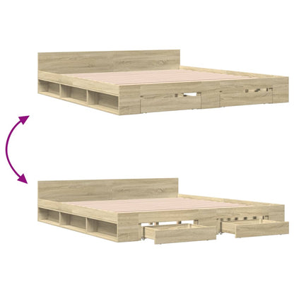 Bed Frame With Drawers Sonoma Oak 180X200 Cm Super King Engineered Wood