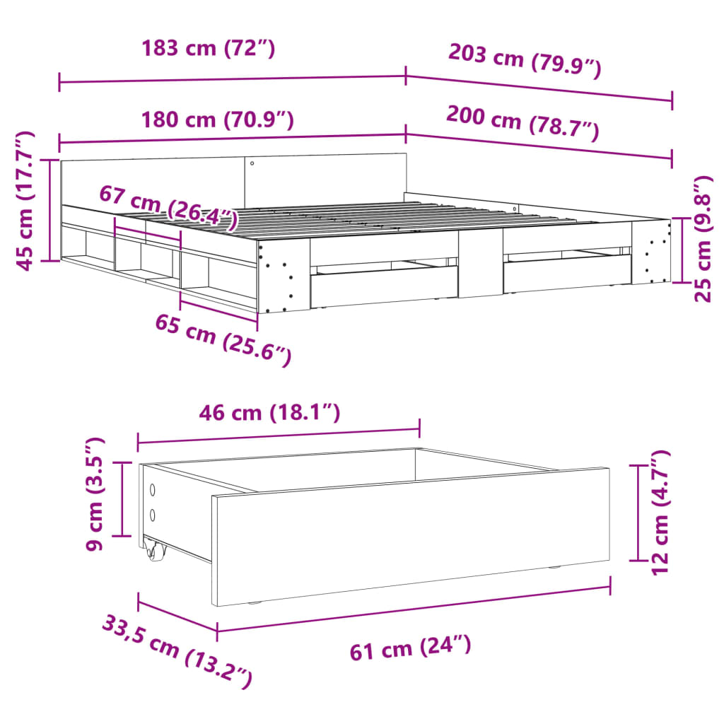 Bed Frame With Drawers Sonoma Oak 180X200 Cm Super King Engineered Wood