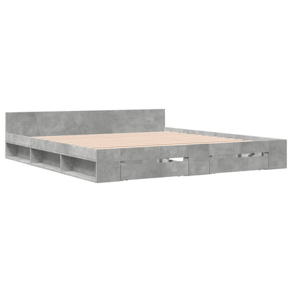 Bed Frame With Drawers Concrete Grey 180X200 Cm Super King Engineered Wood