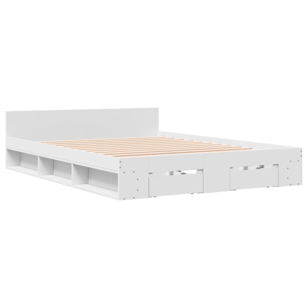 Bed Frame With Drawers White 150X200 Cm King Size Engineered Wood