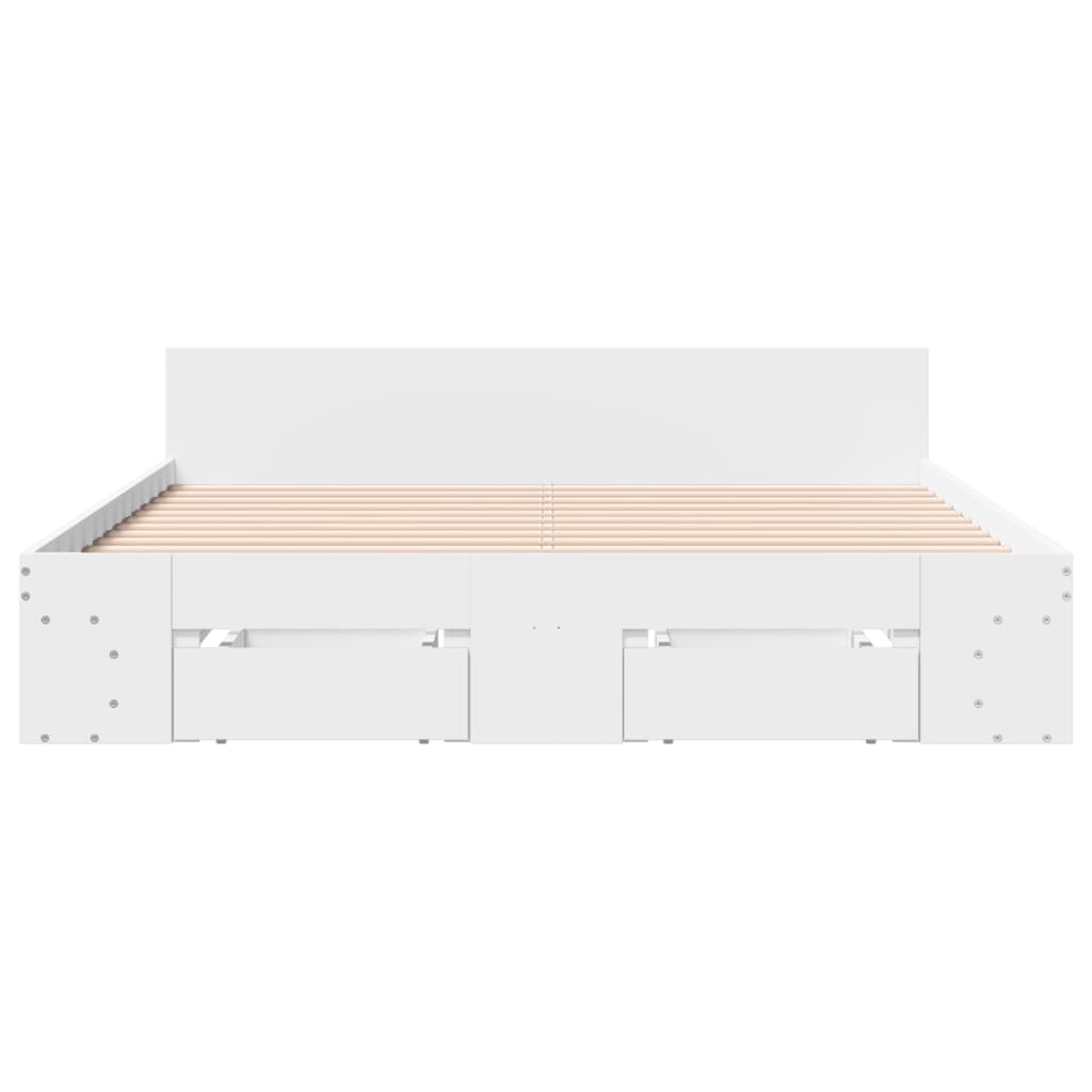 Bed Frame With Drawers White 150X200 Cm King Size Engineered Wood