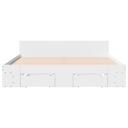 Bed Frame With Drawers White 150X200 Cm King Size Engineered Wood