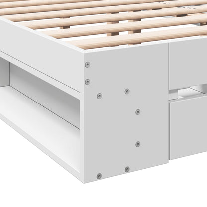 Bed Frame With Drawers White 150X200 Cm King Size Engineered Wood